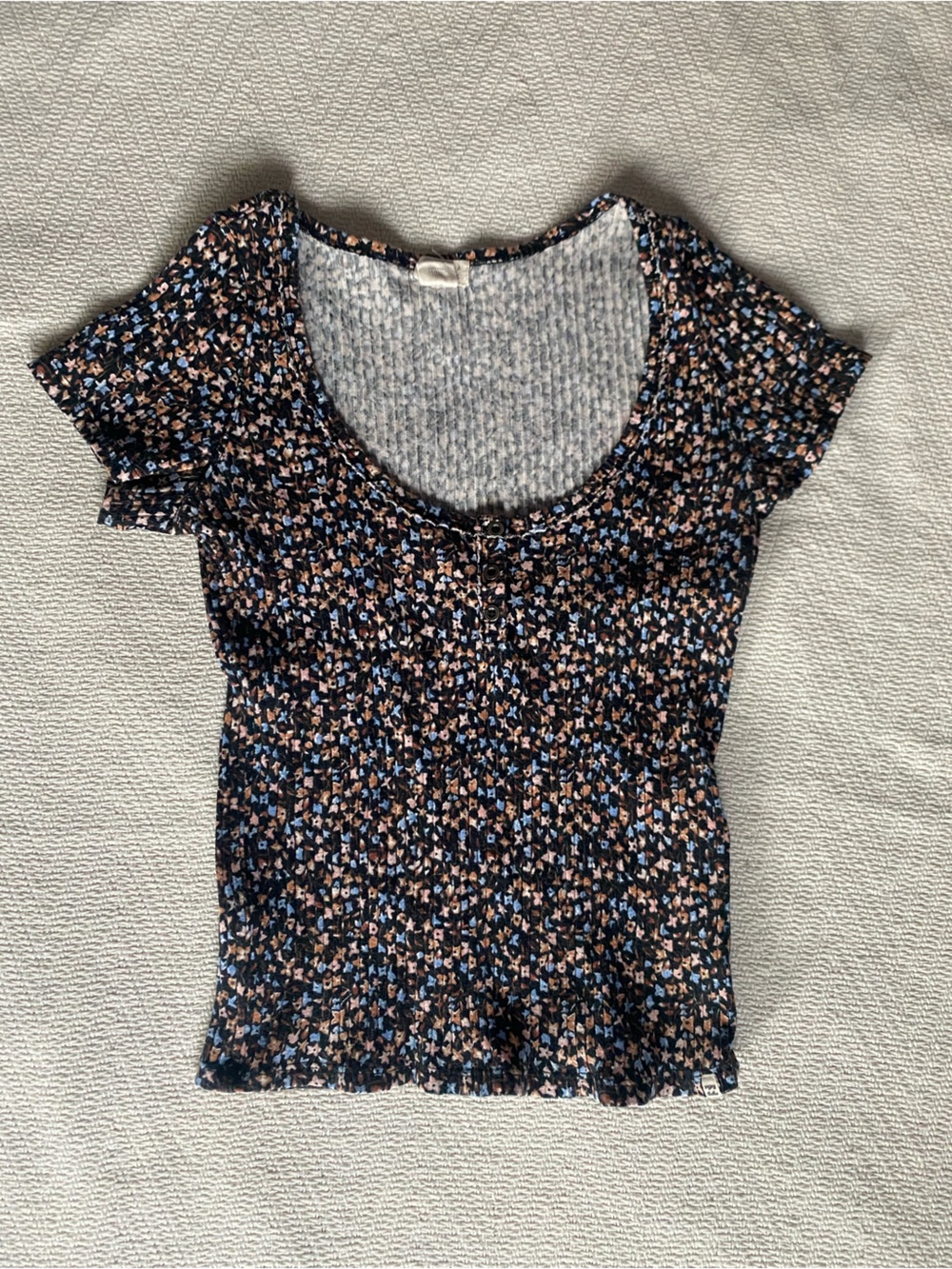 Billabong Cotton Floral Scoop Neck Top with Metal Buttons